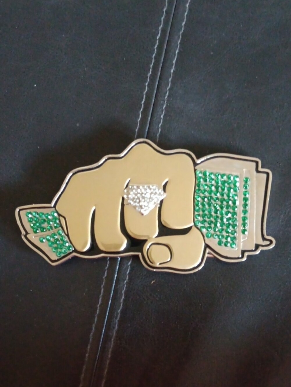 Iconic Money Belt buckle with Green Crystal Accents